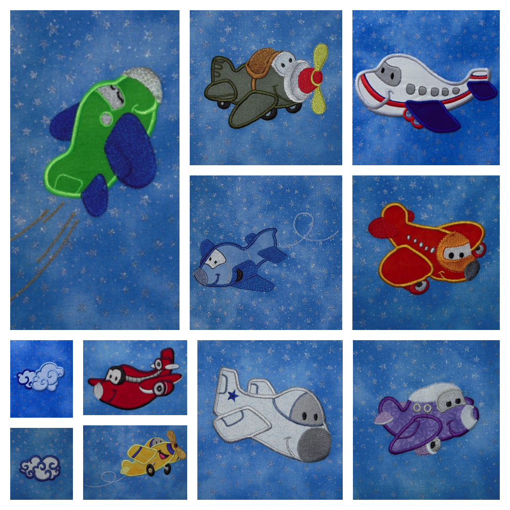 Picture of 10 adorable machine appliqued airplanes for boys or girls at Sew Inspired by Bonnie