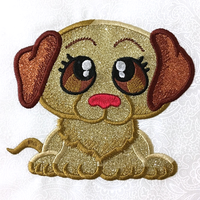 This is an image of a machine embroidered applique dog. It's done with GlitterFlex HTV but ordinary fabric may be used.